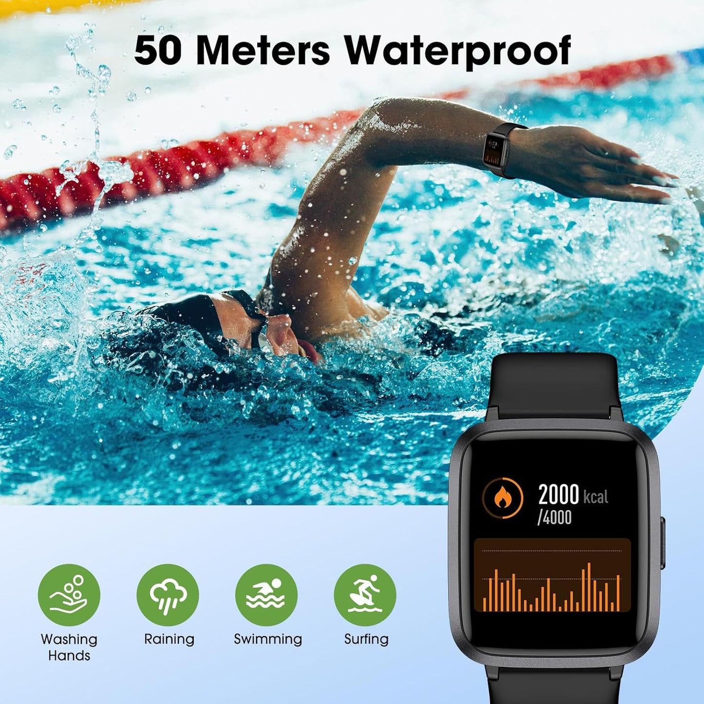Fitness Tracker Watch with Heart Rate Monitor Waterproof Smart Watch for Women Men Fitness Watch for Sports