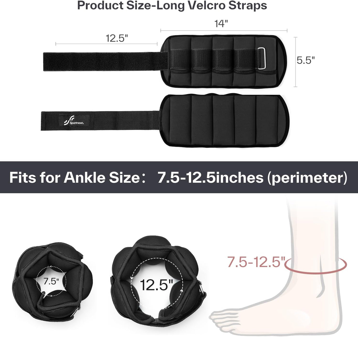 Adjustable Ankle Weights 1 Pair 2 4 6 8 10 Lbs. Leg Weight Straps for Women Men