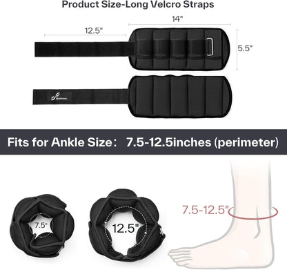 Adjustable Ankle Weights 1 Pair 2 4 6 8 10 Lbs. Leg Weight Straps for Women Men