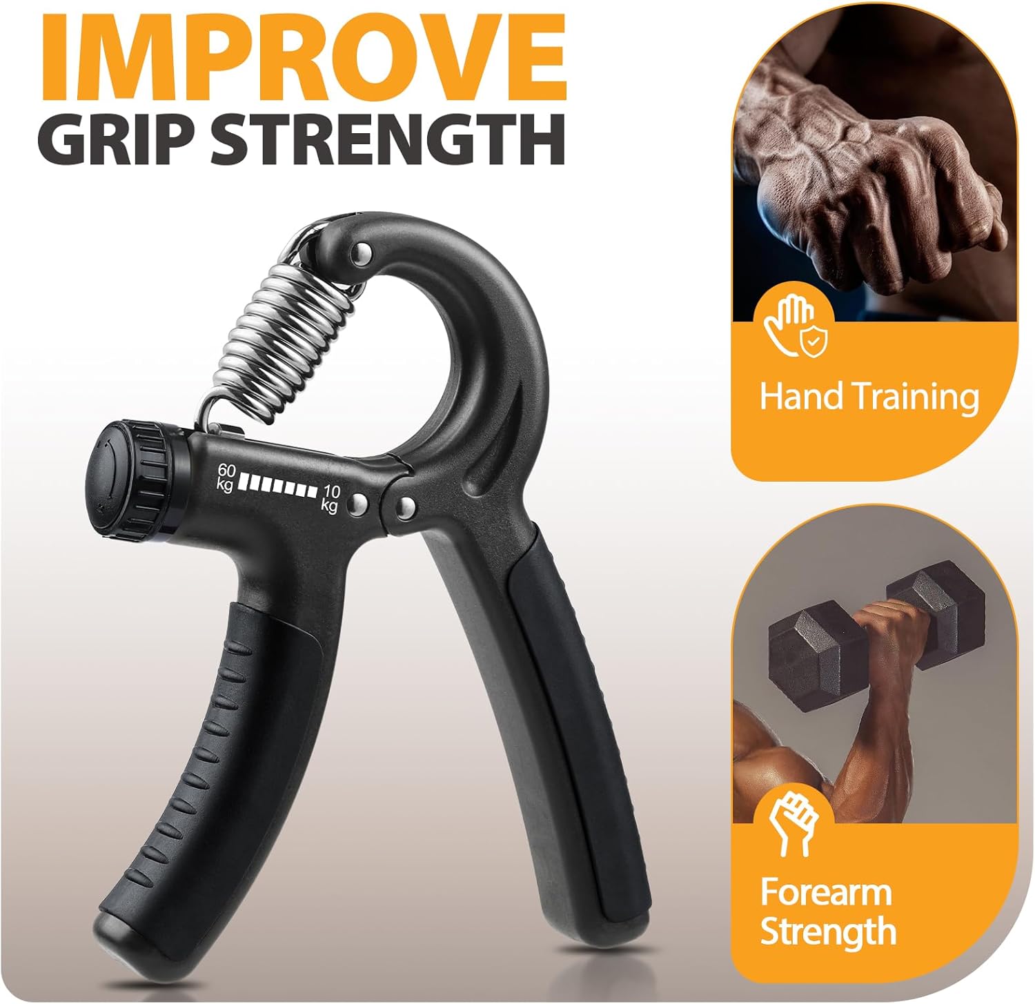 2 Pack Grip Strength Trainer, Hand Grip Strengthener, Adjustable Resistance 22-132Lbs (10-60Kg)
