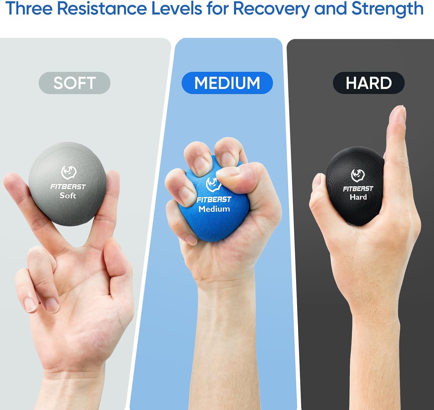 Grip Strength Trainer, Finger Exerciser, Stress Balls for Adults 6-Piece Set, Hand Therapy for Strength