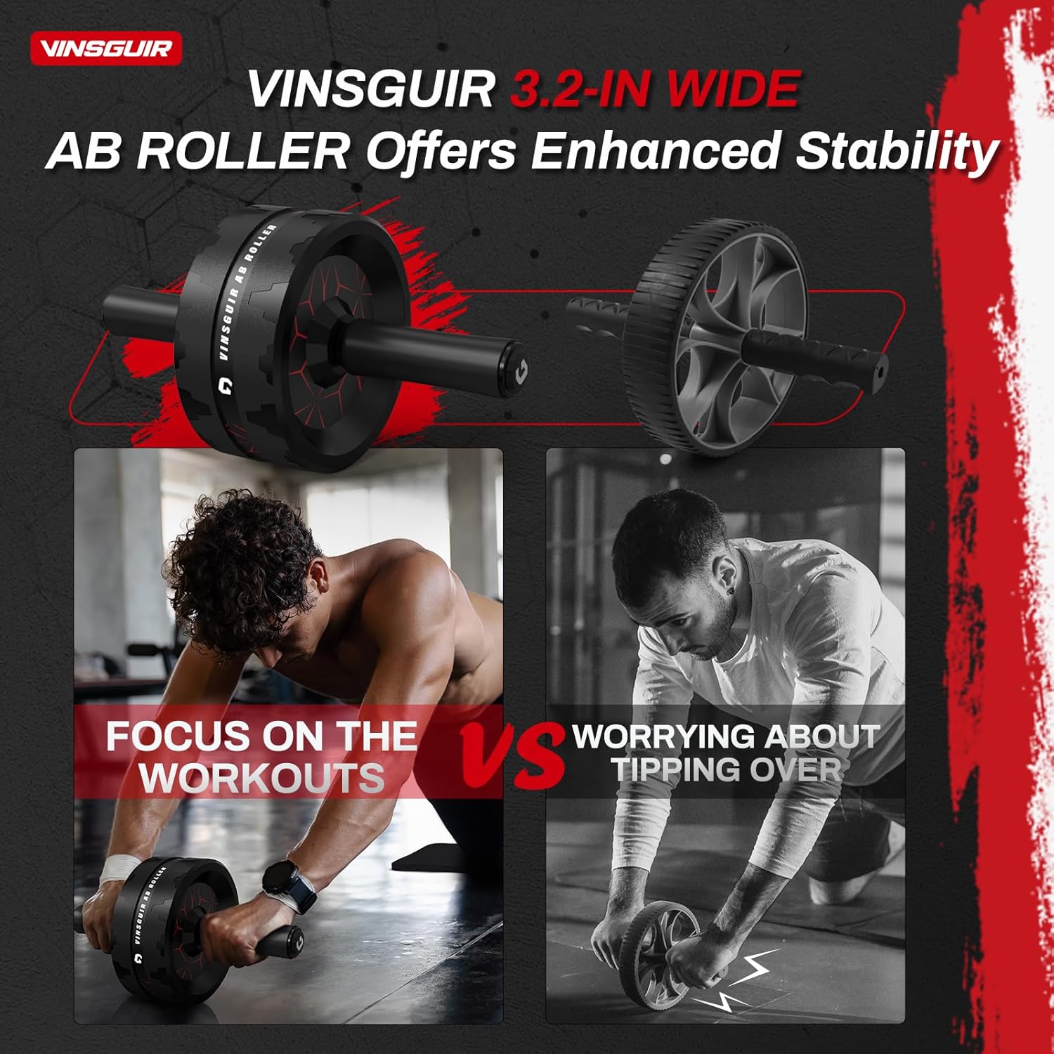 Ab Roller Wheel, Abs & Core Workout Equipment for Home Gym with Knee Pad Accessories