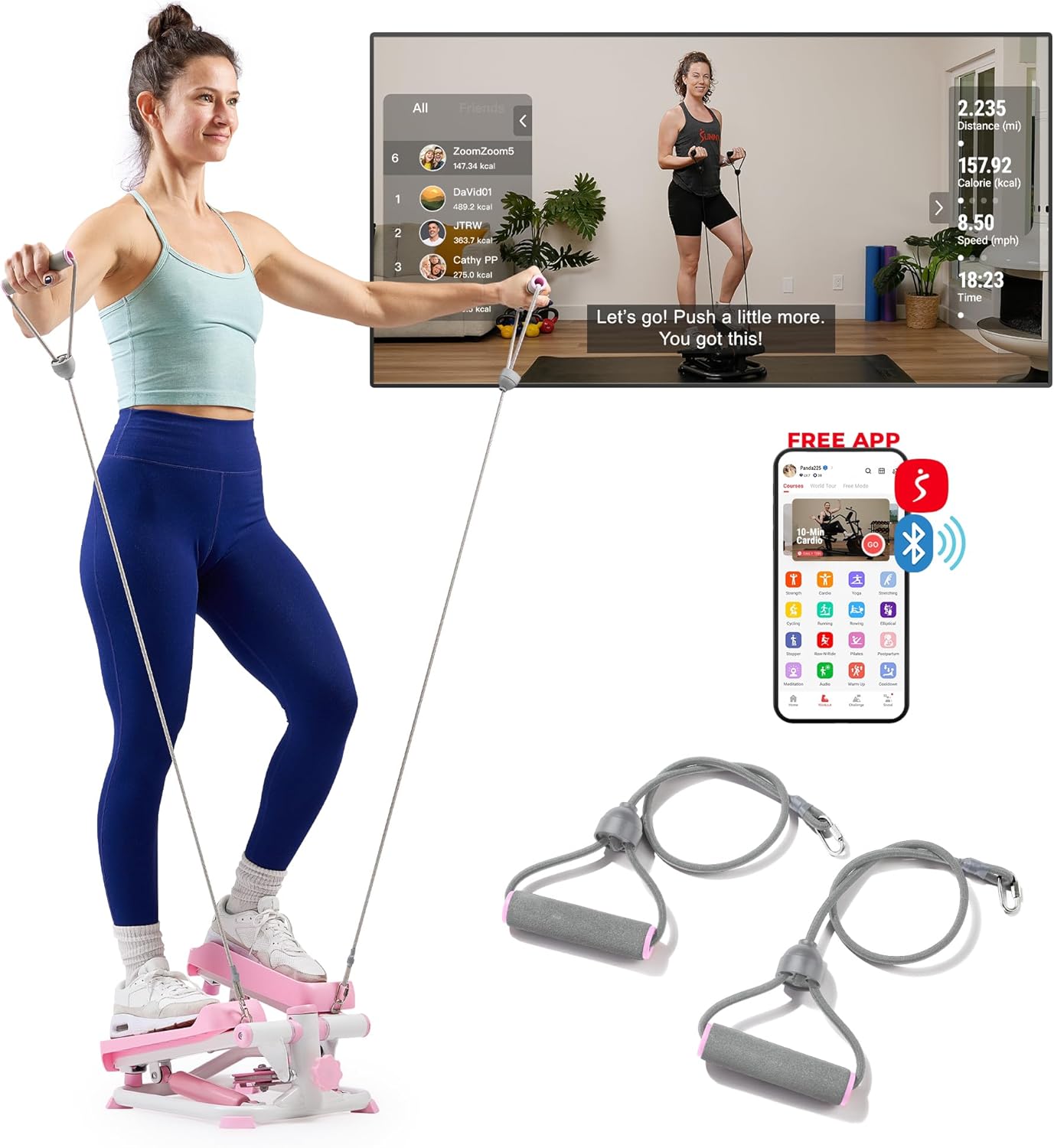 Mini Stepper for Exercise at Home, Stair Step Workout Machine with Resistance Band and over 300Lb Weight Capacity