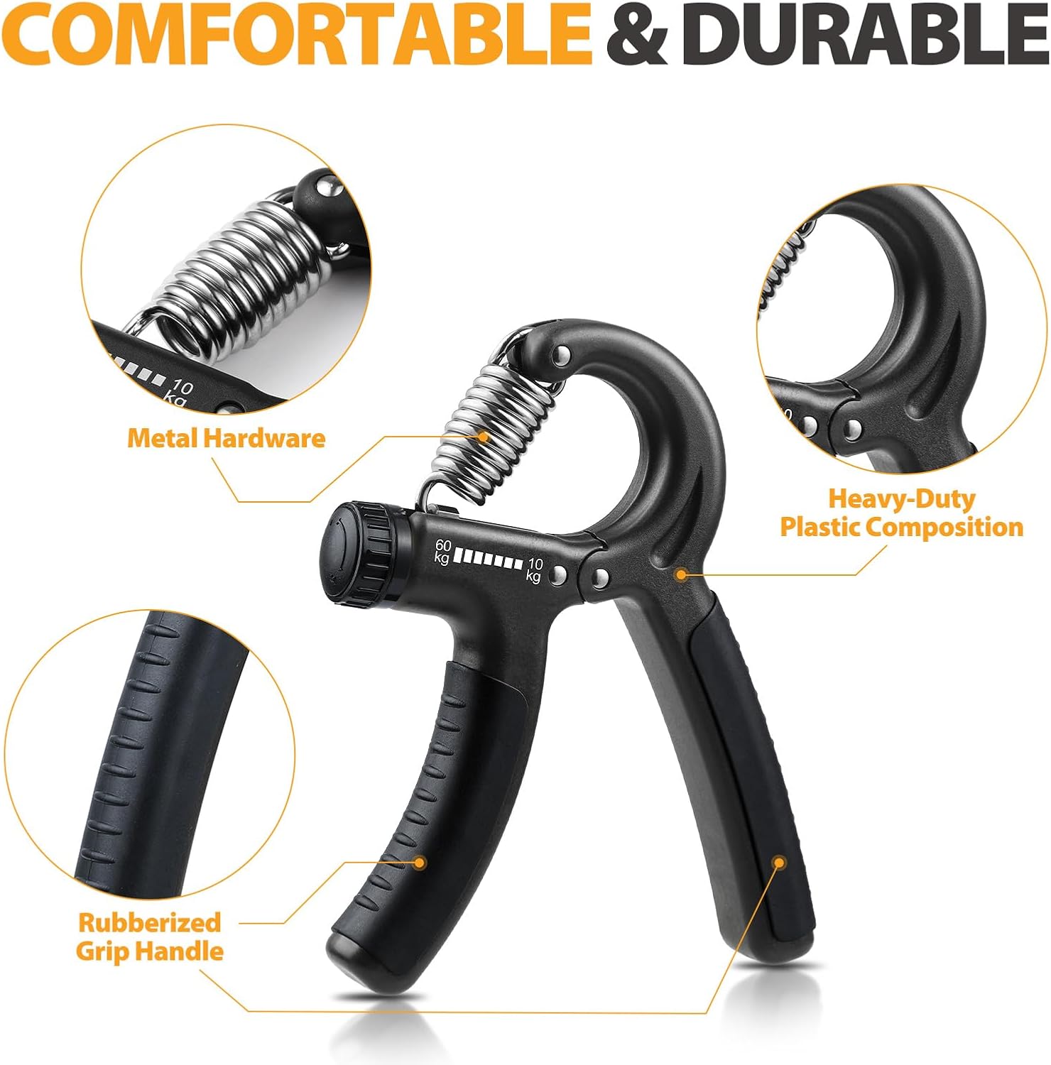 2 Pack Grip Strength Trainer, Hand Grip Strengthener, Adjustable Resistance 22-132Lbs (10-60Kg)