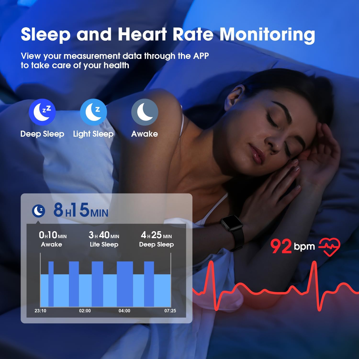 Fitness Tracker Watch with Heart Rate Monitor Waterproof Smart Watch for Women Men Fitness Watch for Sports