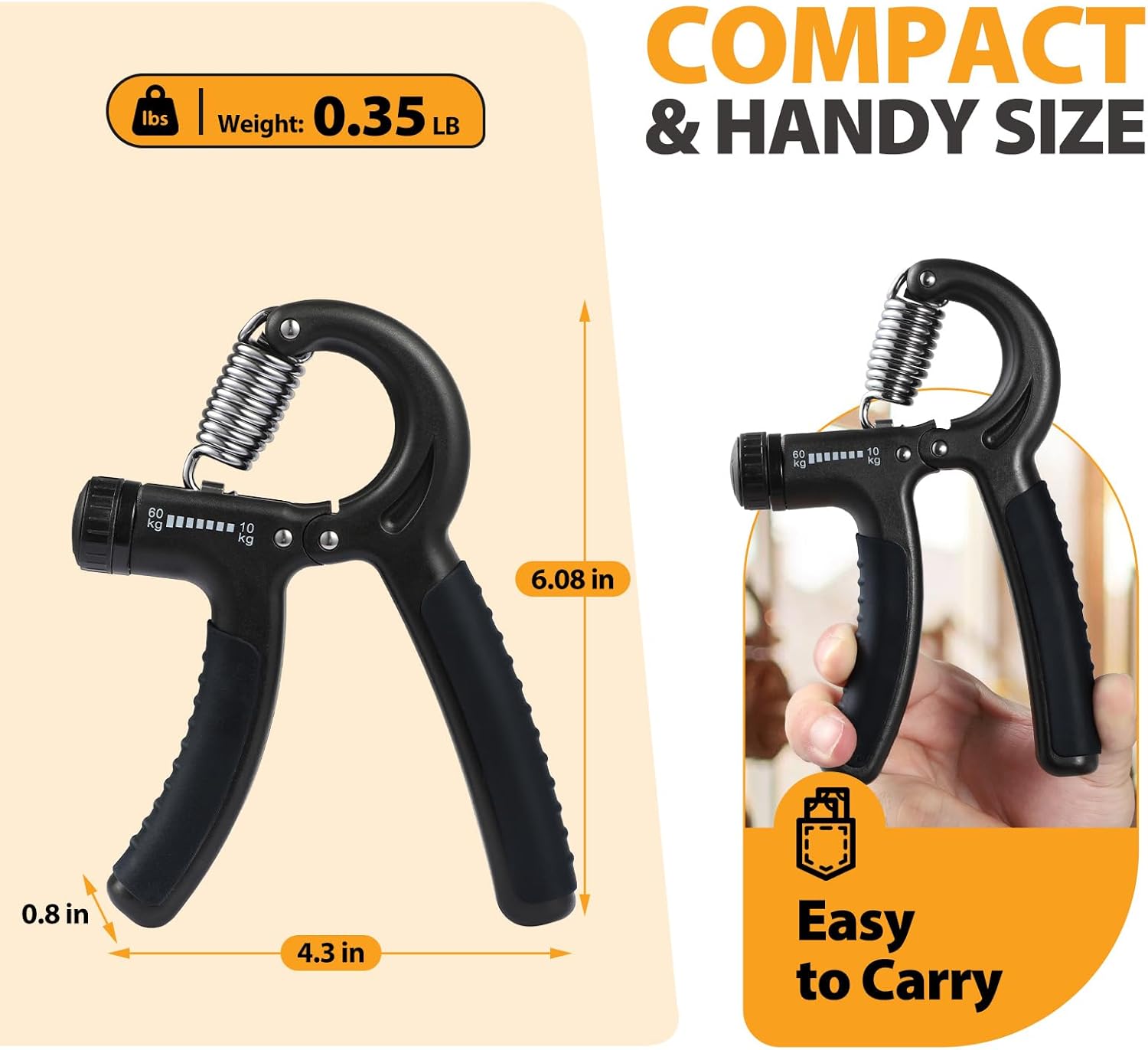 2 Pack Grip Strength Trainer, Hand Grip Strengthener, Adjustable Resistance 22-132Lbs (10-60Kg)