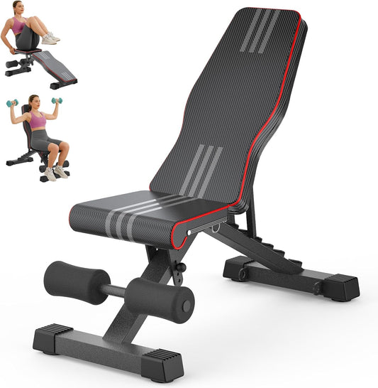 Versatile 660LB Adjustable Foldable Weight Bench - Multi-Use Incline, Decline & Flat Utility Bench for Home Gym Workouts