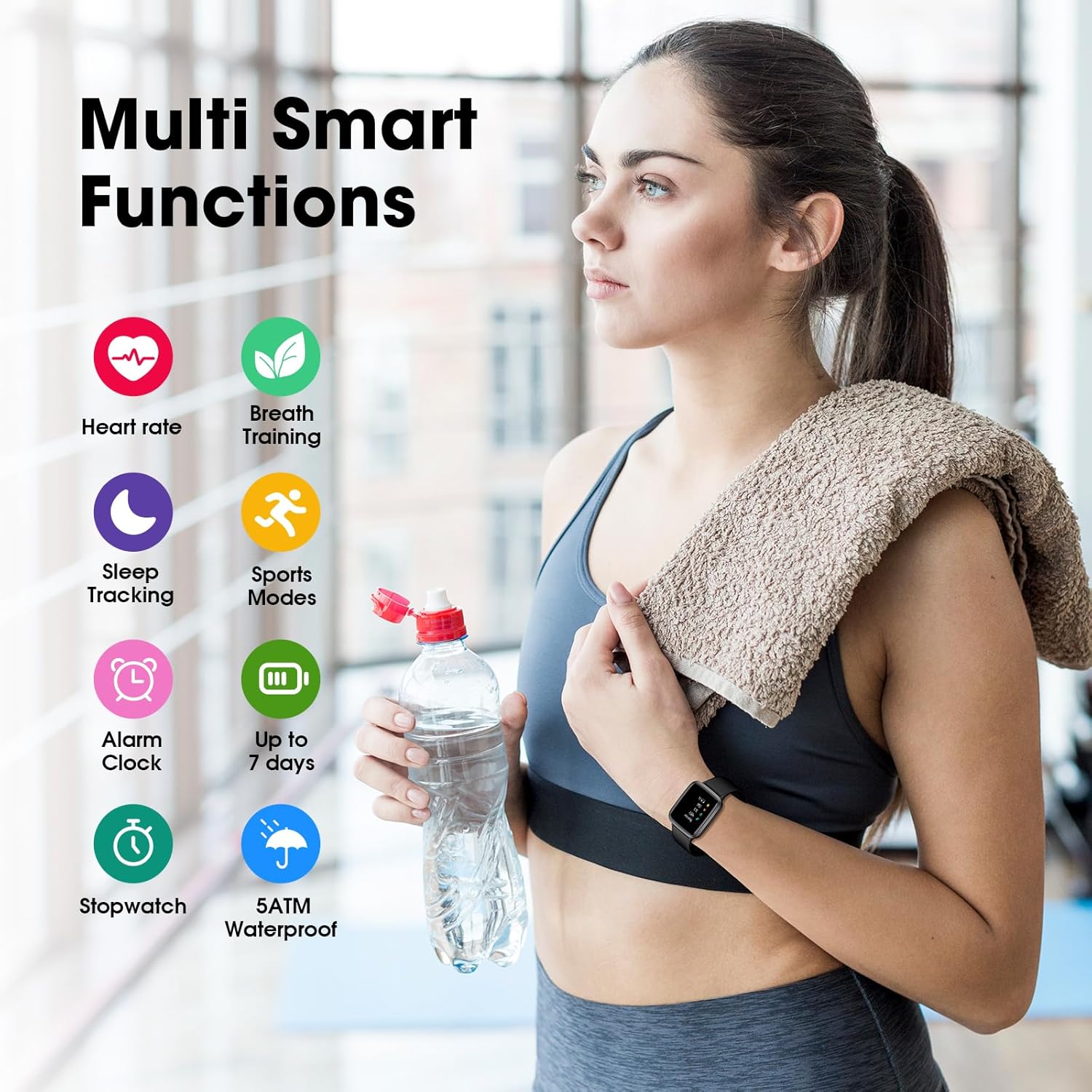 Fitness Tracker Watch with Heart Rate Monitor Waterproof Smart Watch for Women Men Fitness Watch for Sports