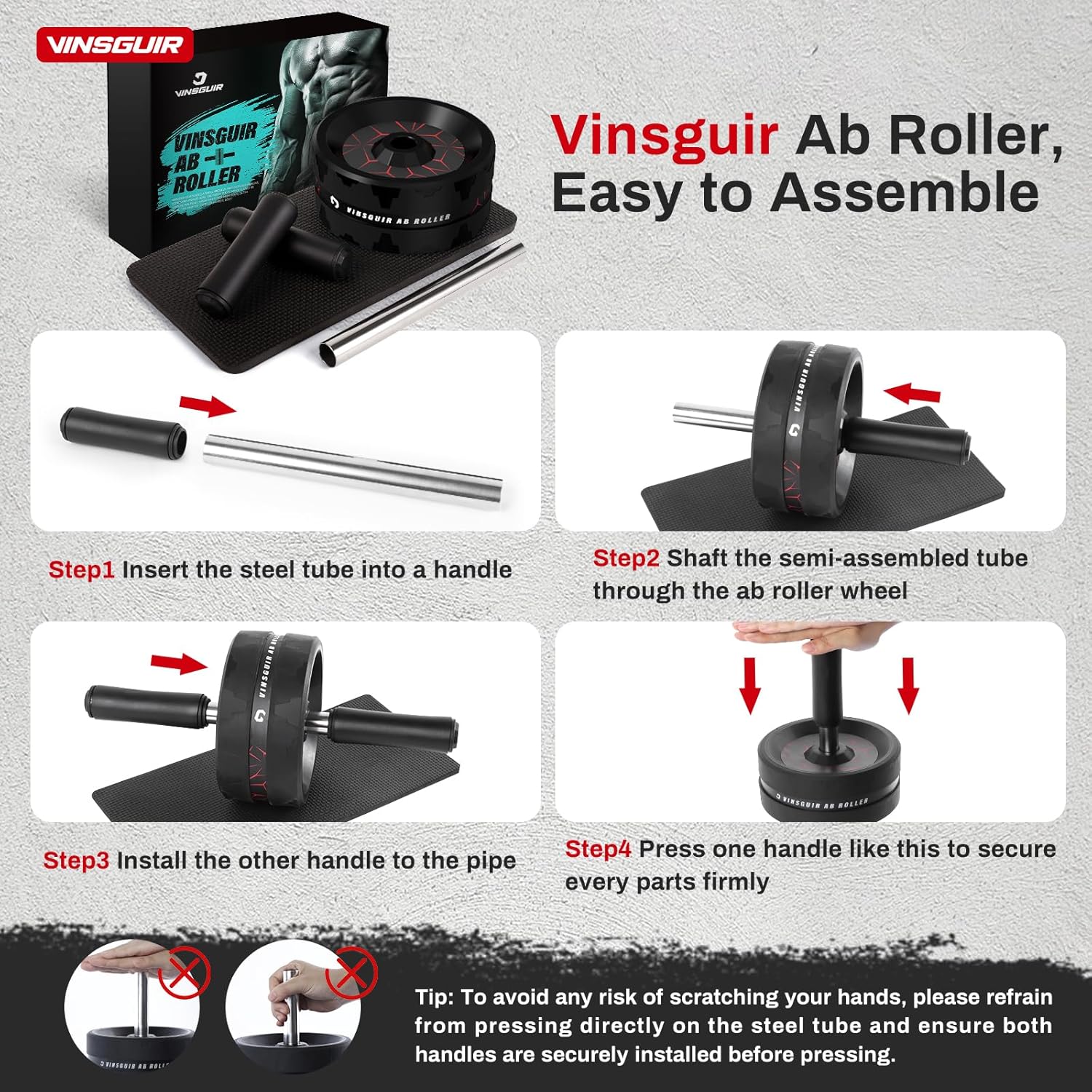 Ab Roller Wheel, Abs & Core Workout Equipment for Home Gym with Knee Pad Accessories