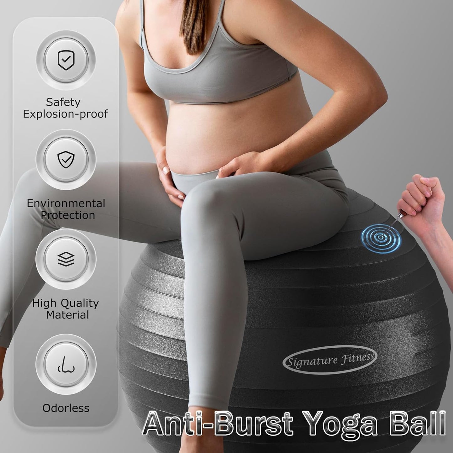 Anti-Burst and Slip Resistant Exercise Fitness Birthing Ball with Quick Pump, 2,000-Pound Capacity, Multiple Colors and Sizes