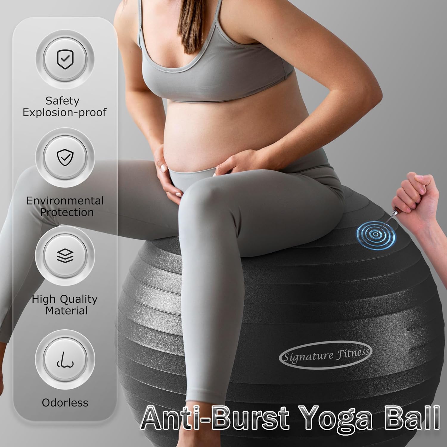 Anti-Burst and Slip Resistant Exercise Fitness Birthing Ball with Quick Pump, 2,000-Pound Capacity, Multiple Colors and Sizes