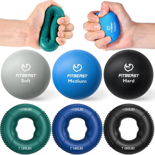 Grip Strength Trainer, Finger Exerciser, Stress Balls for Adults 6-Piece Set, Hand Therapy for Strength