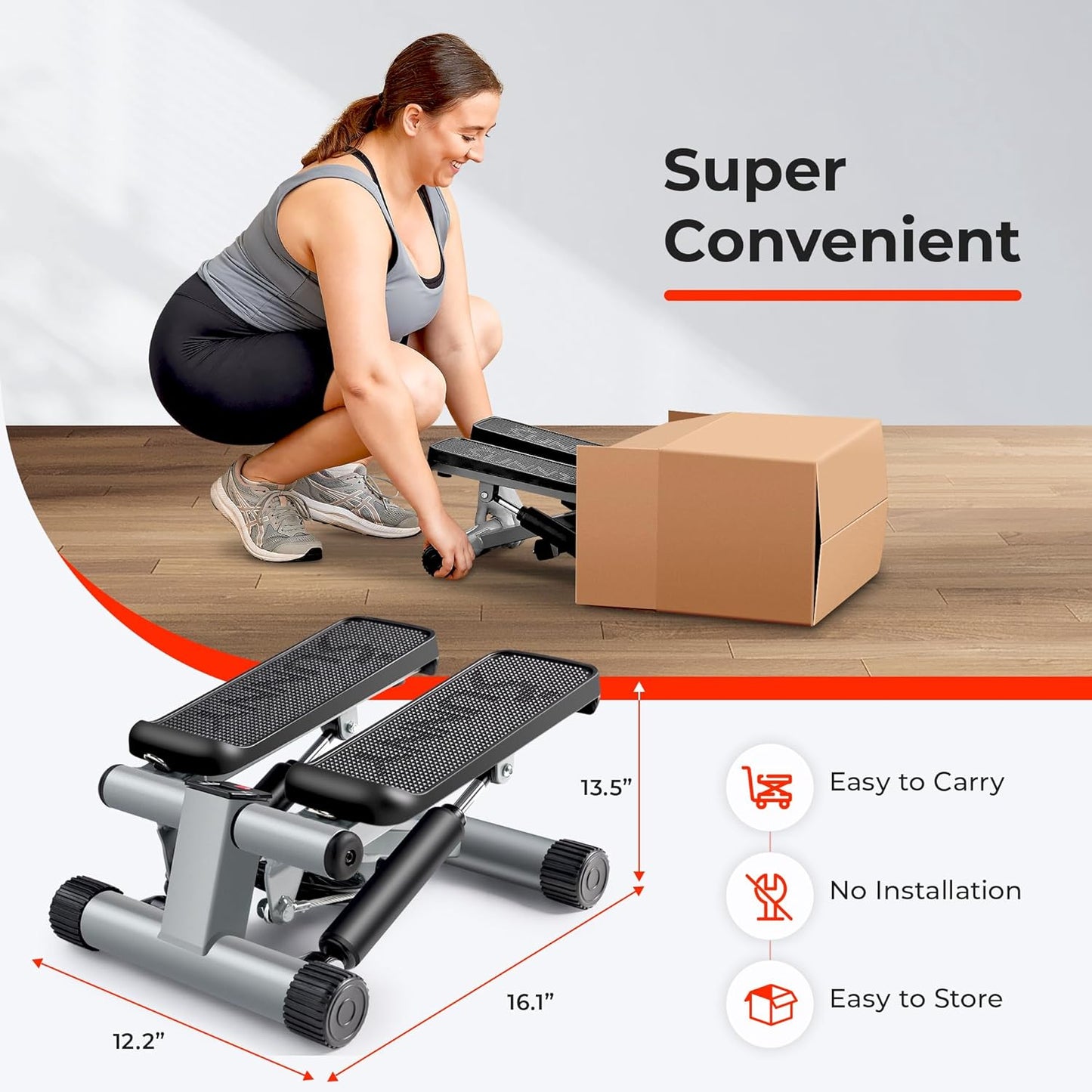 Mini Stepper for Exercise at Home, Stair Step Workout Machine with Resistance Band and over 300Lb Weight Capacity