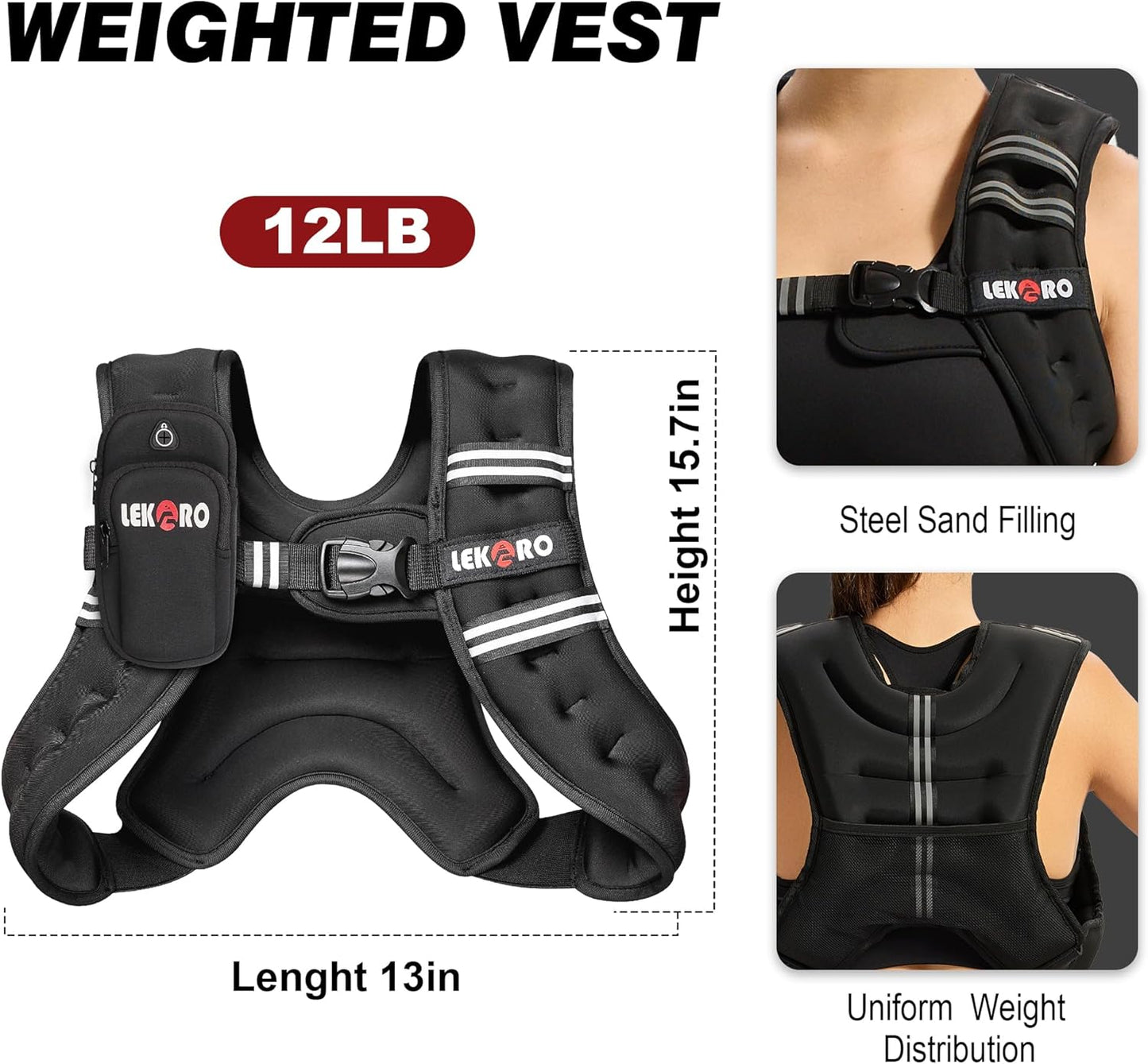 Weighted Vest, 6Lbs/8Lbs/12Lbs/16Lbs/20Lbs/25Lbs/30Lbs Weights Vest for Women Men