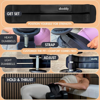 Ultimate Hip Thrust Belt for Heavy Lifts - Achieve Comfort and Stability Up to 400 LBS with Our Double Hook & Loop Design for Glute Workouts at Home or Gym