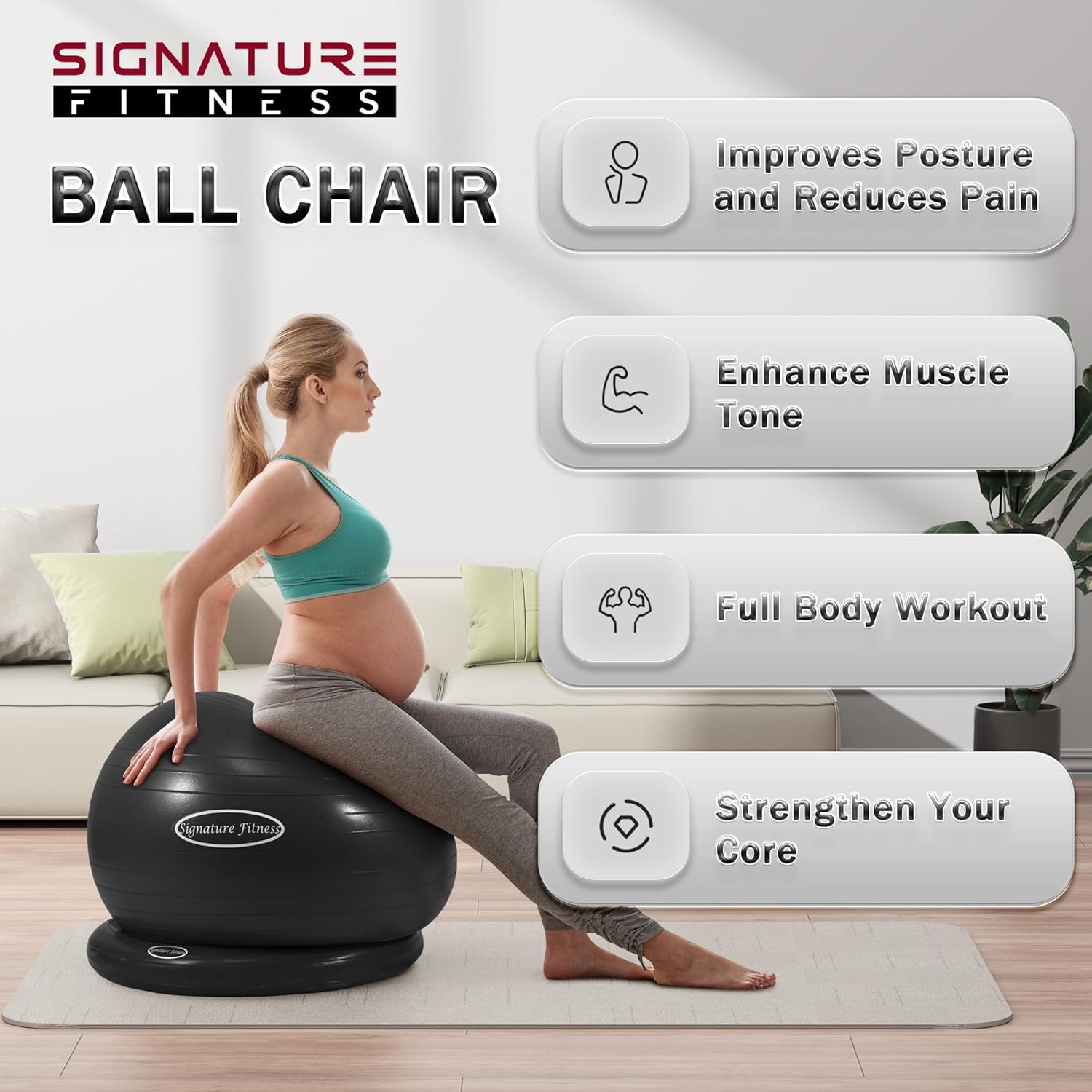Anti-Burst and Slip Resistant Exercise Fitness Birthing Ball with Quick Pump, 2,000-Pound Capacity, Multiple Colors and Sizes