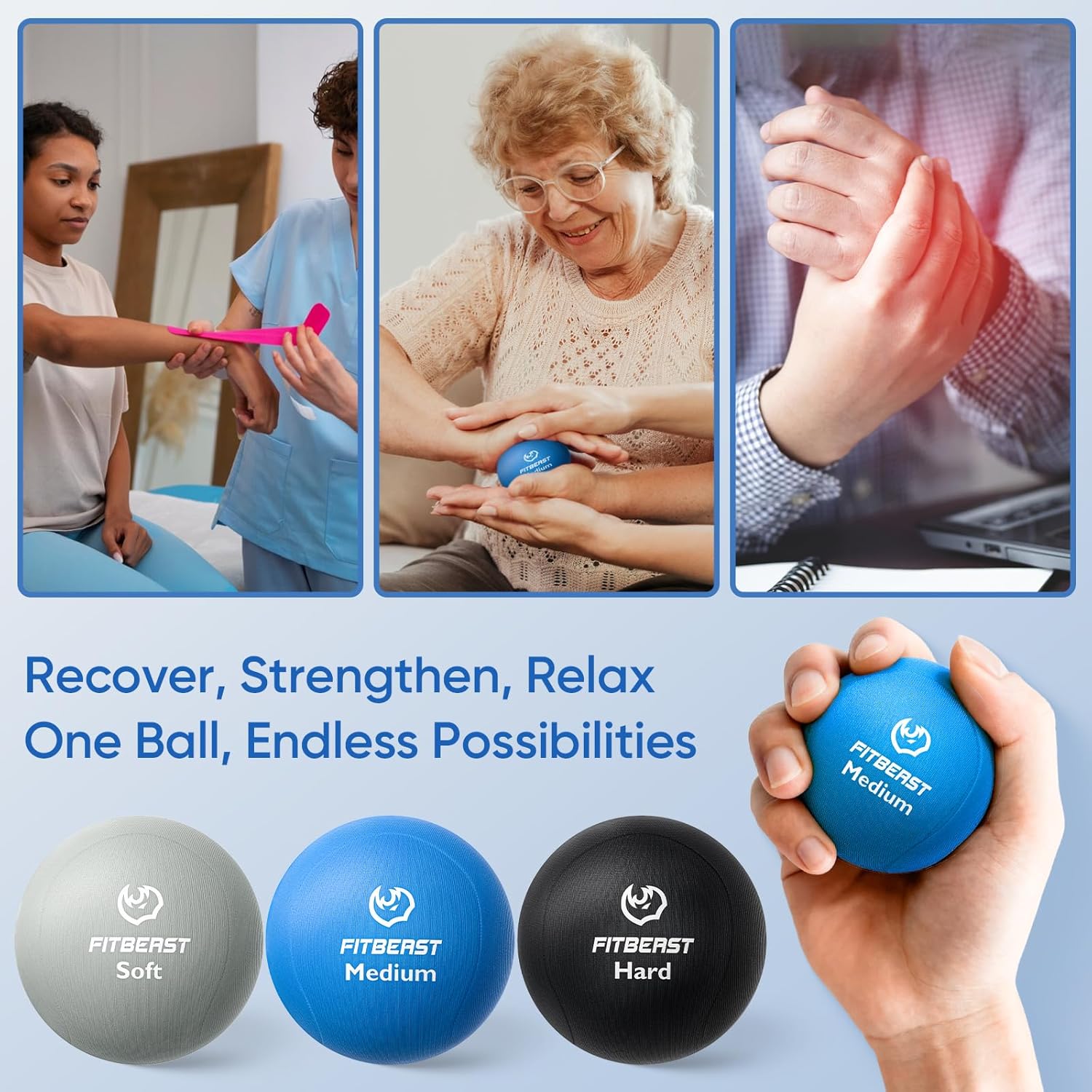 Grip Strength Trainer, Finger Exerciser, Stress Balls for Adults 6-Piece Set, Hand Therapy for Strength