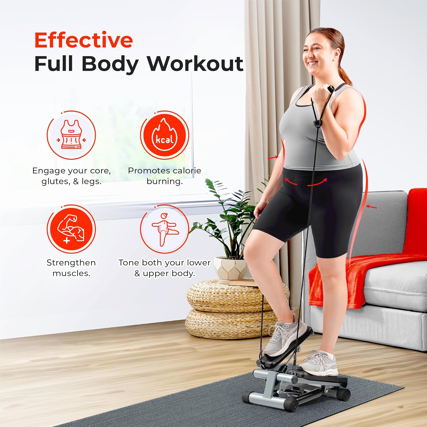 Mini Stepper for Exercise at Home, Stair Step Workout Machine with Resistance Band and over 300Lb Weight Capacity