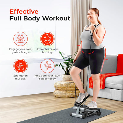 Mini Stepper for Exercise at Home, Stair Step Workout Machine with Resistance Band and over 300Lb Weight Capacity
